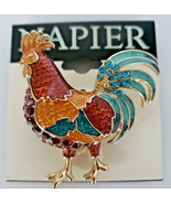 Napier Rooster Brooch Pin Enamel &amp; Jeweled Gold Tone NEW Rhinestones P77 - £15.62 GBP