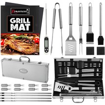 23Pc Must-Have Bbq Grill Accessories Set With Thermometer In Case - Stainless St - £55.94 GBP