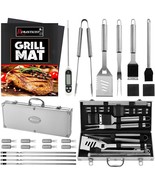 23Pc Must-Have Bbq Grill Accessories Set With Thermometer In Case - Stai... - £54.81 GBP