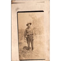 Antique Wild West RPPC Postcard, Genuine Cowboy Rustler in Hat and Leath... - $28.06
