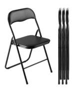 Leather Folding Chairs With Padded Cushions Premium Metal Frame - $149.99