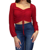 Crave Fame Juniors Puff Sleeve Ruched Mesh Top Size Large Color Cranberry - $24.52