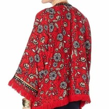 Women&#39;s Colleen Lopez Red Floral Embellished Fringe Cropped Blazer Jacket Large - £23.26 GBP