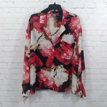 Worthington Blouse Womens 3X Black Red Floral Long Sleeve V Neck Crop Button Up - £15.72 GBP