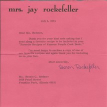 Sharon Mrs Jay Rockefeller Signed 1974 Typed Letter - £39.56 GBP