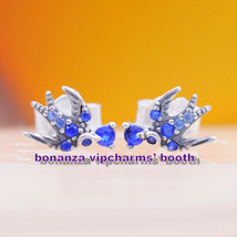 925 Sterling Silver Sparkling Swallow Stud Earrings  with Blue CZ Stud Earrings - $15.20