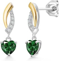 5mm Heart Cut Simulated Emerald Solitaire Drop Stud Earrings White Gold Plated - £58.83 GBP