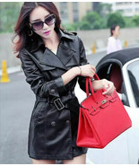 Women Trench Black Stylish Belt Coat Genuine Lambskin Leather Overcoat - $3,510.01 MXN+