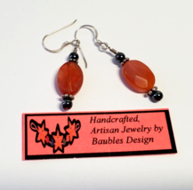 Solid Sterling 925 Silver Handcrafted Earrings with Faceted Carnelian Stones - £15.85 GBP