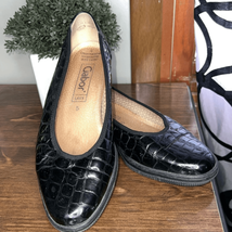 GABOR Luftpolster Loafers US 6 Black Patent Mic Croc Comfort Wedge - $23.52