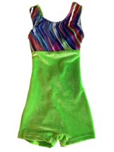 Girls Motionwear Velour Biketard Green w/ Striped Contrast Size XS (3-4) New - £11.34 GBP