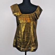 Yoana Baraschi Metallic Silk Pleated Sleeveless Top 6B103 Sz 6 Gold Open... - $16.40