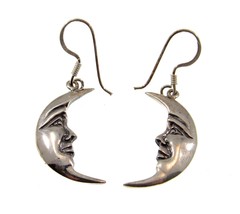 Handcrafted Solid 925 Sterling Silver Crescent Moon Drop Dangle Hook Earrings - £18.94 GBP