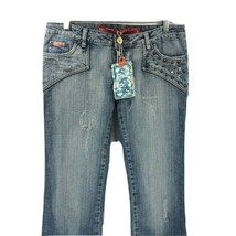 Anama Junior&#39;s Blue Jeans Distressed Rivets Rhinestones 5 Pockets Size 3... - £23.59 GBP