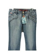 Anama Junior&#39;s Blue Jeans Distressed Rivets Rhinestones 5 Pockets Size 3... - £23.59 GBP