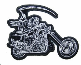 Grim Reaper Riding Motorcycle Patch P8170 New Jacket Biker Embroidered Ironon - £7.55 GBP