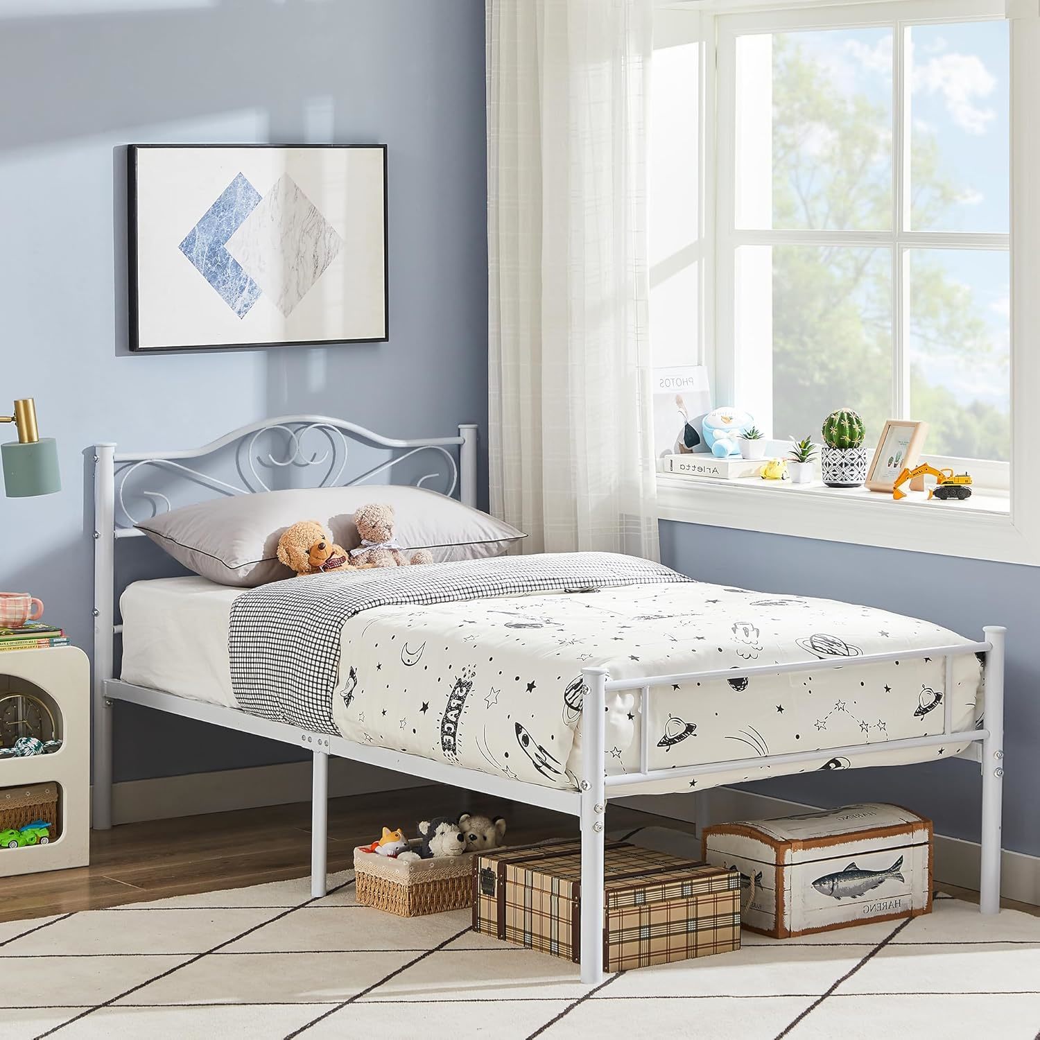 Vecelo 14 Inch Twin Size Metal Platform Bed Frame With Headboard And, White - $83.98