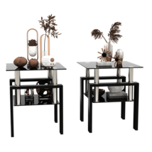 Set of 2, Modern Tempered Glass Tea Table Coffee Table End Table, Square... - $347.46