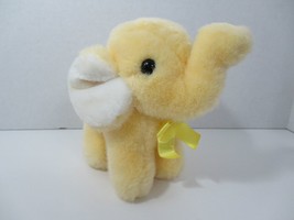 vintage Yellow Elephant plush rattle satin bow firm white ears - £55.38 GBP