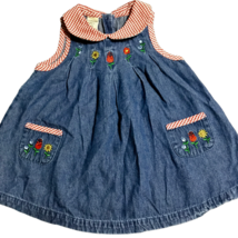 Copper Key Vintage Girls Denim Dress Size 3T Floral Embroidered Sleeveless - $10.67