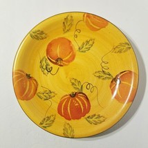 Handpainted Fall Pumpkin Harvest 14.5&quot; Round Shallow Serving Bowl /Platter MINT - £28.76 GBP