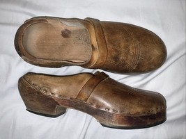 Vtg RARE 1970s wooden clogs leather upper womens shoes sz 9? - $49.49