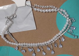 Acrylic Pearl Rhinestone Crystal Choker Necklace - £12.31 GBP