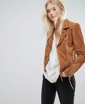 Hidesoulsstudio Women Tan Suede Leather Jacket for Women #5 - £94.35 GBP
