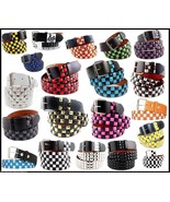 Mens Womens 3-Row Metal Pyramid Studded Leather Belt  Checker Punk Rock Goth Emo - $3.95 - $9.95