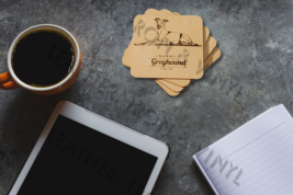 Laser Engraved Greyhound Dog Laying - Wood Coasters, set of 4 - $19.13 CAD