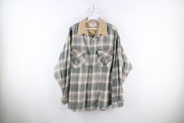 Vintage 90s Columbia Mens Large Thrashed Corduroy Collar Flannel Button Shirt - £38.84 GBP