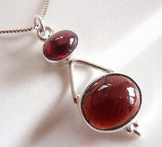 Garnet Double Gem Oval 925 Sterling Silver Pendant New Imported from India - $12.59