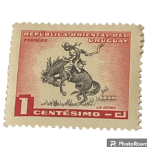 Uruguay Stamp 1c Cowboy Horse Issued 1954 Machine Canceled Ungraded Single - £5.13 GBP