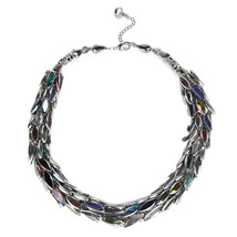 Unique Silver Snake Scale Multicolor Glass Petals Statement Necklace - £59.97 GBP