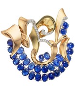 Trabert &amp; Hoeffer Mauboussin Plat Topped 14k Gold Brooch w Sapphire and ... - $11,333.14