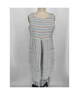 J.Jill Love Linen Shift Dress Sz S Petite White Blue Brown Striped  Slee... - £23.15 GBP