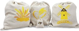 Wake Up Linen Bread Bags W Embroidery for Homemade Bread 4 Piece Set NEW - $27.09