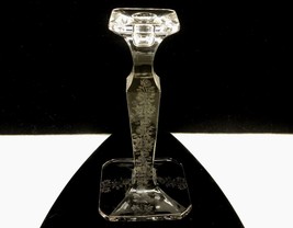 Vintage Etched Glass Square Candlestick, Tapered Column, Rose Pattern - £15.44 GBP