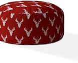 24&quot; Red And White Cotton Round Animal Print Pouf Ottoman - $206.99