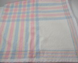 Vintage Baby Blanket pink blue yellow stripes plaid White corner squares... - $41.57