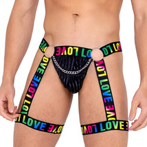LOVE Print Thong Elastic Leg Garters Chain O Rings Rainbow Pride Sheer B... - £30.42 GBP