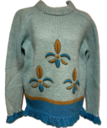 Vintage 1960’s Designer Blue Wool Mohair Sweater, Fleur De Lis with Frin... - £276.81 GBP