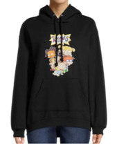 Rugrats Women&#39;s Faux Sherpa Knit Hoodie Top Black Size XL 15-17 New - $14.97