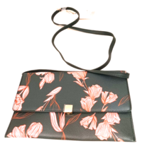 Cross Body Purse Grey Pink Flowers Bag Handbag Flat Pocket Snap Close New - £6.49 GBP