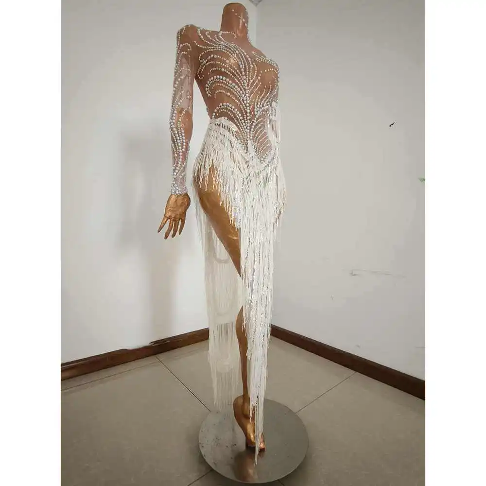 Sparkly Rhinestones Sequins Fringes Birthday Celebrate Evening Dress Wom... - $1,260.70 MXN