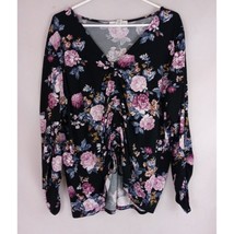 Eye Shadow Women&#39;s Black Blouse With Colorful Floral Design Plus Size 3X - £10.92 GBP