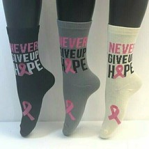 3 PAIRS Foozys Women&#39;s Socks Breast Cancer Awareness Never Give Up Hope,... - $13.49