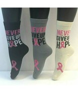 3 PAIRS Foozys Women&#39;s Socks Breast Cancer Awareness Never Give Up Hope,... - $13.49