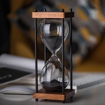Decorative Hourglass One Hour 60 Minute Timer Wooden Stand Black Sand Ho... - $51.97