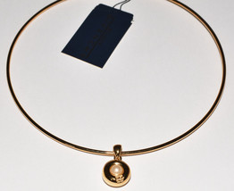 Vintage Givenchy Bijoux Gold Collar Necklace Pearl/Rhinestone Pendant w Logo NOS - £48.11 GBP